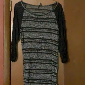 Striped shirt with black lace sleeves